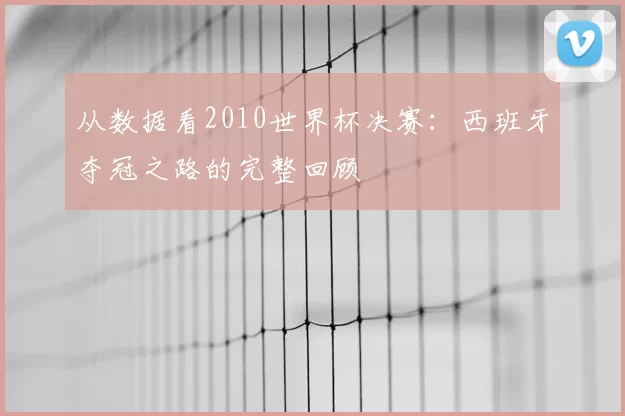 从数据看2010世界杯决赛：西班牙夺冠之路的完整回顾